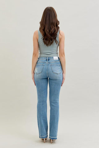 Judy Blue Mid Rise Destroy & Release Hem Bootcut Denim Jeans 88632