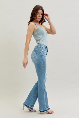 Judy Blue Mid Rise Destroy & Release Hem Bootcut Denim Jeans 88632