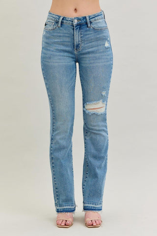 Judy Blue Mid Rise Destroy & Release Hem Bootcut Denim Jeans 88632