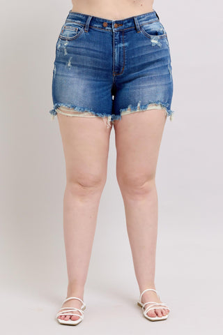 Judy Blue Mid Rise Double Button Destroyed Dad Denim Short 152103