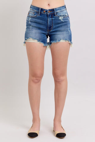Judy Blue Mid Rise Double Button Destroyed Dad Denim Short 152103
