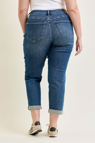 Judy Blue Mid Rise Embroidered Repair Patch Boyfriend Denim Jeans 881071