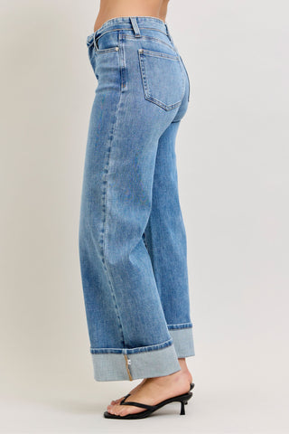 Judy Blue Mid Rise Fold Over Waistband Straight Denim Jeans 881100