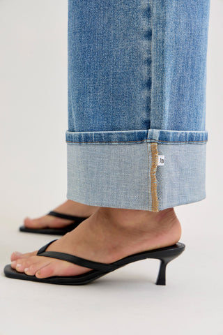 Judy Blue Mid Rise Fold Over Waistband Straight Denim Jeans 881100
