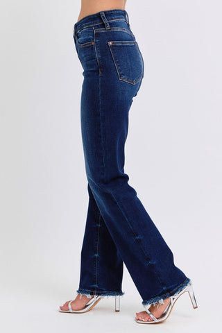 Judy Blue Mid Rise Fray Hem Straight Denim Jeans 82622