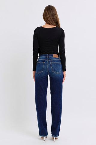 Judy Blue Mid Rise Fray Hem Straight Denim Jeans 82622