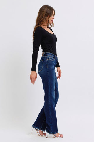 Judy Blue Mid Rise Fray Hem Straight Denim Jeans 82622