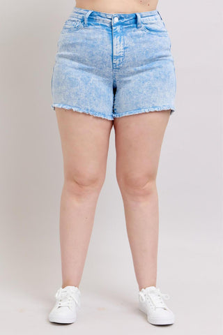 Judy Blue Mid Rise Garment Dyed Cyan Denim Short 150348