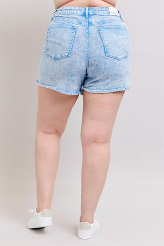 Judy Blue Mid Rise Garment Dyed Cyan Denim Short 150348