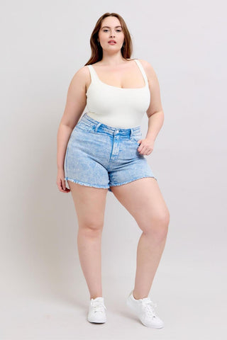 Judy Blue Mid Rise Garment Dyed Cyan Denim Short 150348