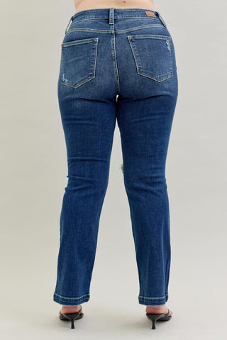 Judy Blue Mid Rise Hand Sand & Destroy Bootcut Denim Jeans 82541