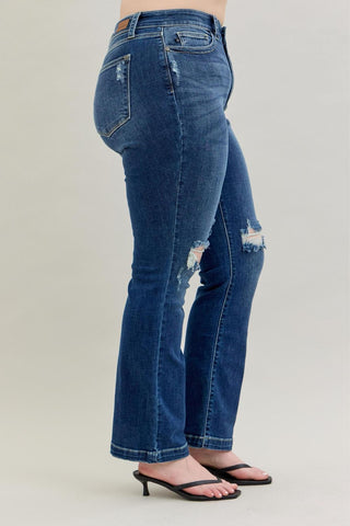 Judy Blue Mid Rise Hand Sand & Destroy Bootcut Denim Jeans 82541