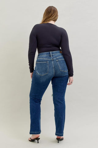 Judy Blue Mid Rise Hand Sand & Destroy Bootcut Denim Jeans 82541