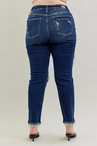 Judy Blue Mid Rise Heavy Destroy Straight Denim Jeans 82534