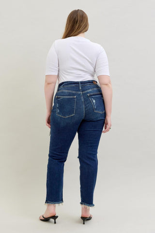 Judy Blue Mid Rise Heavy Destroy Straight Denim Jeans 82534