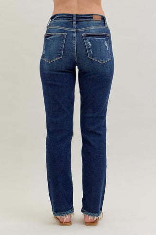 Judy Blue Mid Rise Heavy Destroy Straight Denim Jeans 82534