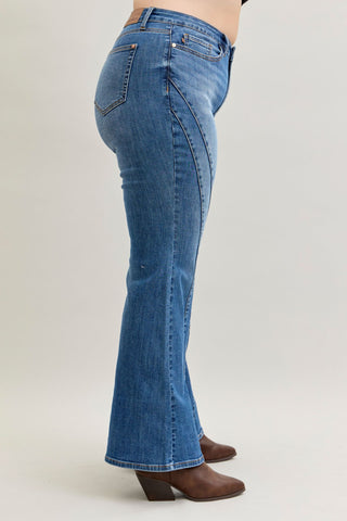 Judy Blue Mid Rise Jaqueline Double Angle Seam Flare Denim Jeans 881014