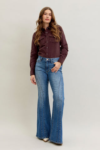 Judy Blue Mid Rise Jaqueline Double Angle Seam Flare Denim Jeans 881014