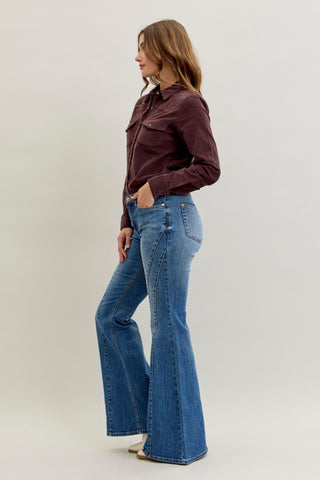 Judy Blue Mid Rise Jaqueline Double Angle Seam Flare Denim Jeans 881014