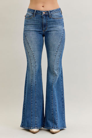 Judy Blue Mid Rise Jaqueline Double Angle Seam Flare Denim Jeans 881014