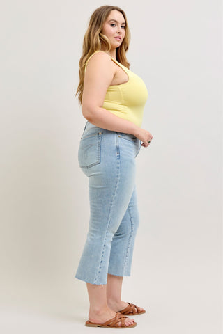 Judy Blue Mid Rise Raw Hem Kick Flare Denim Jeans 881096