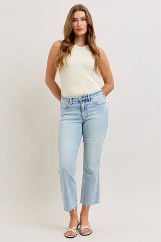 Judy Blue Mid Rise Raw Hem Kick Flare Denim Jeans 881096