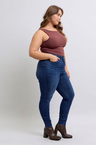 Judy Blue Mid Rise Raw Hem Skinny Denim Jeans 82628