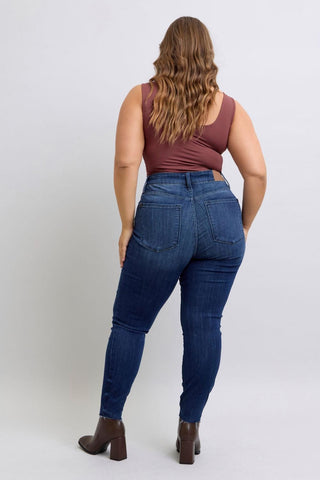Judy Blue Mid Rise Raw Hem Skinny Denim Jeans 82628