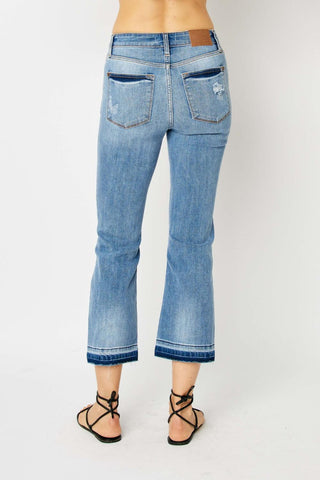 Judy Blue Mid Rise Release Hem Cropped Bootcut Denim Jeans 82589