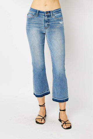 Judy Blue Mid Rise Release Hem Cropped Bootcut Denim Jeans 82589