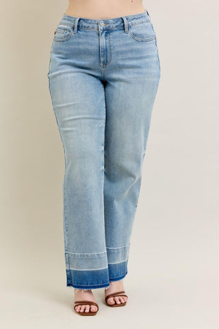 Judy Blue Mid Rise Release Hem Wide Leg Denim Jeans 88935
