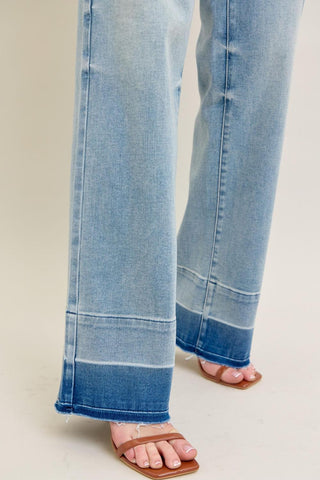 Judy Blue Mid Rise Release Hem Wide Leg Denim Jeans 88935