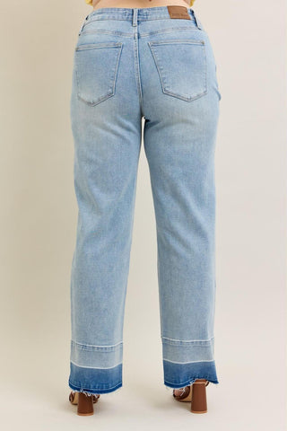 Judy Blue Mid Rise Release Hem Wide Leg Denim Jeans 88935