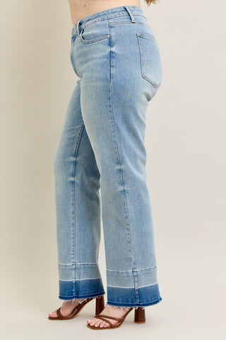Judy Blue Mid Rise Release Hem Wide Leg Denim Jeans 88935