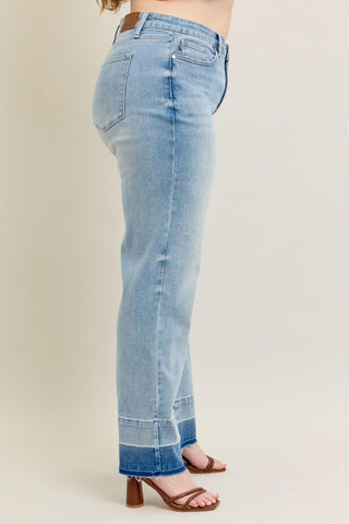 Judy Blue Mid Rise Release Hem Wide Leg Denim Jeans 88935