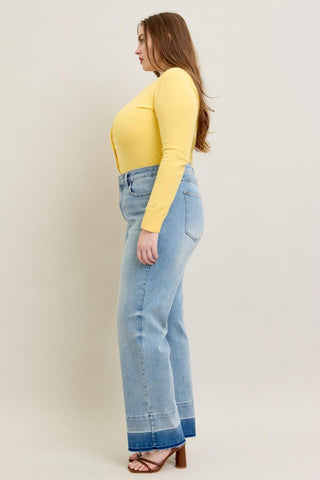 Judy Blue Mid Rise Release Hem Wide Leg Denim Jeans 88935