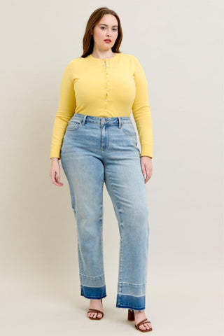 Judy Blue Mid Rise Release Hem Wide Leg Denim Jeans 88935