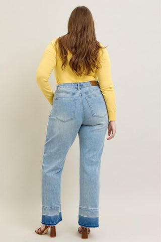 Judy Blue Mid Rise Release Hem Wide Leg Denim Jeans 88935
