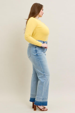 Judy Blue Mid Rise Release Hem Wide Leg Denim Jeans 88935