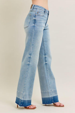 Judy Blue Mid Rise Release Hem Wide Leg Denim Jeans 88935