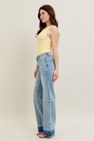 Judy Blue Mid Rise Release Hem Wide Leg Denim Jeans 88935