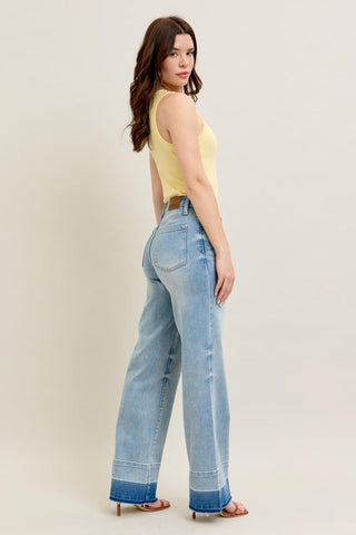 Judy Blue Mid Rise Release Hem Wide Leg Denim Jeans 88935