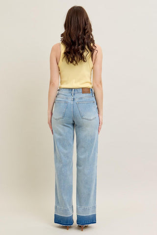 Judy Blue Mid Rise Release Hem Wide Leg Denim Jeans 88935