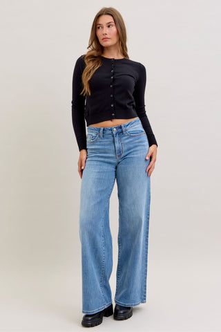 Judy Blue Mid Rise Retro Wide Leg Denim Jeans 82702