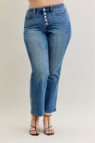 Judy Blue Mid Rise Rigid Magic Button Fly Slim Straight Denim Jeans 881011