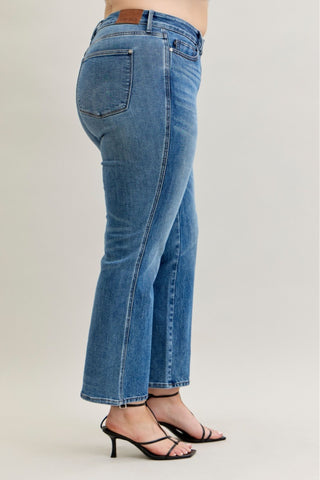 Judy Blue Mid Rise Rigid Magic Button Fly Slim Straight Denim Jeans 881011