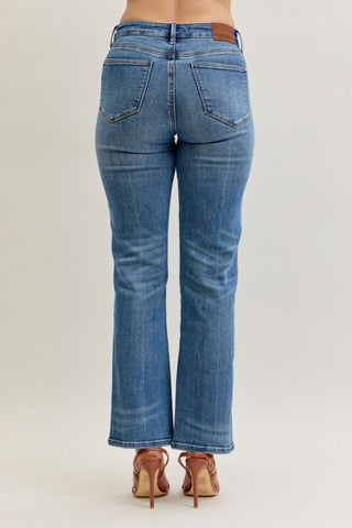Judy Blue Mid Rise Rigid Magic Button Fly Slim Straight Denim Jeans 881011