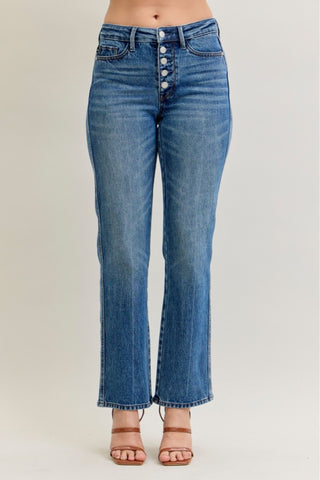 Judy Blue Mid Rise Rigid Magic Button Fly Slim Straight Denim Jeans 881011