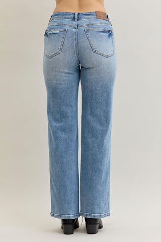 Judy Blue Mid Rise Rigid Magic Destroy Straight Denim Jeans 881038