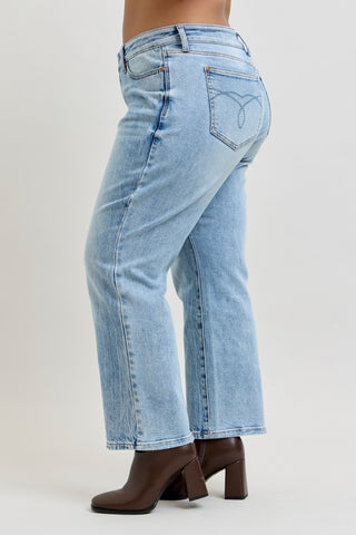 Judy Blue Mid Rise Rigid Magic Destroy Straight Denim Jeans 881060 - Petite